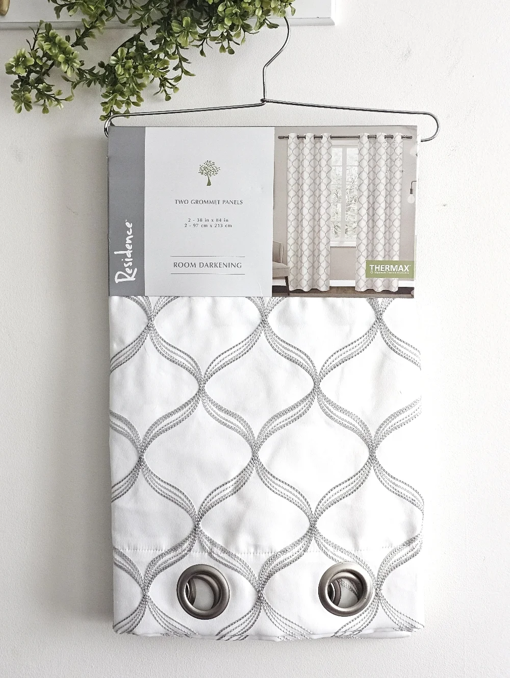 Residence Amelia Room Darkening Curtains 84” White Gray Grommet 2 Panels NWT
